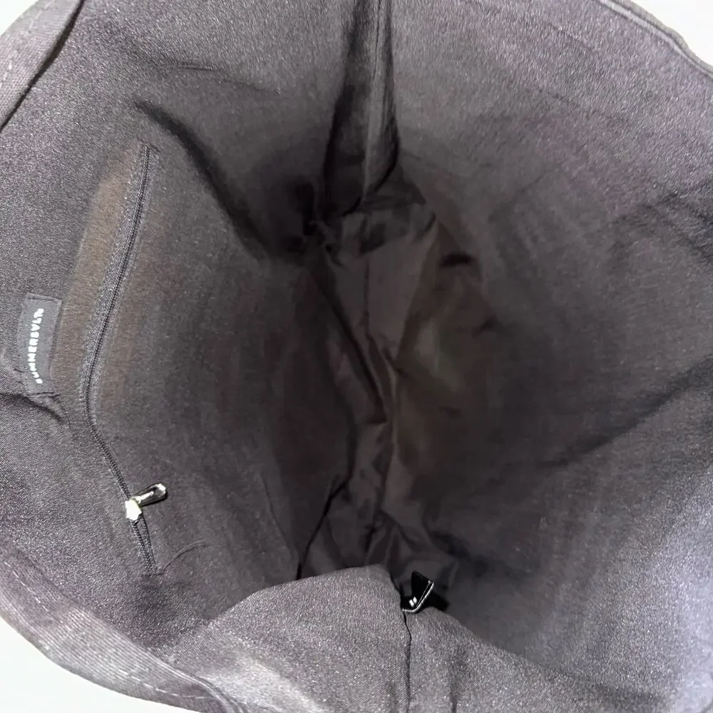 Summersalt‎ Canvas Tote Bag Black Brown Leather Trim Carryall